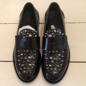 COACH BURGUNDY STUDDED LEATHER LOAFERS SIZE 9.5 MENS RARE